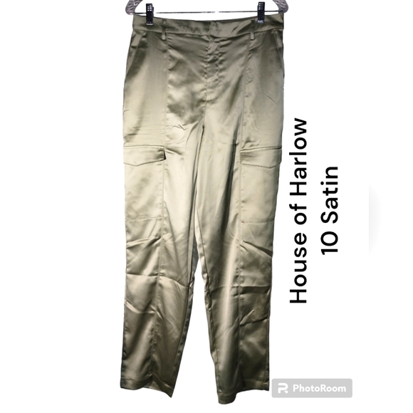 House of Harlow Satin Cargo Pants 10 olive nwt - Picture 1 of 6